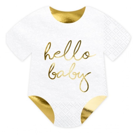 Serviettes en papier Body Hello Baby Blanc & Or (x20)| Hollyparty