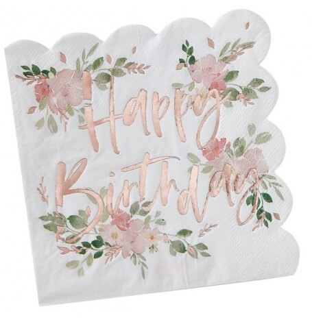 Serviettes papier Fleur Happy Birthday (x16)| Hollyparty