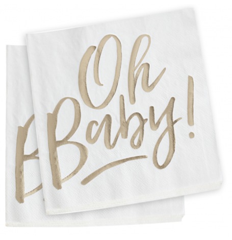 Serviettes papier Oh Baby Blanc & Or (x16) | Hollyparty