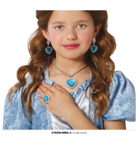 Set Bijoux princesse Bleu (Collier, bague, boucle d'oreille)| Hollyparty