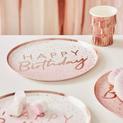 Assiettes Happy Birthday Ombre Rose Gold (x8)