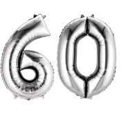 Ballons 60 ans Mylar Aluminium Argent Chiffre 