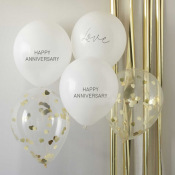 Ballons Anniversaire de Mariage Blanc & Or (x5) 