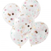 Ballons Confettis Fleur & Rose Gold (x5)