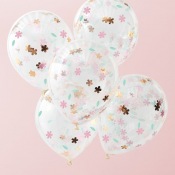 Ballons Confettis Fleur & Rose Gold (x5)