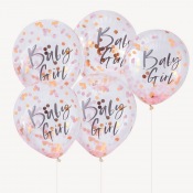 Ballons Confettis Rose Gold Baby Girl (x5)