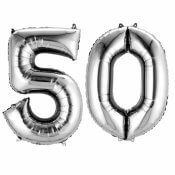 Ballons mylar argent anniversaire chiffre 50 ans