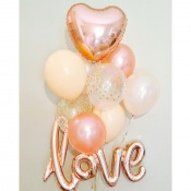 Bouquet Ballons Love Rose Gold & Pêche 