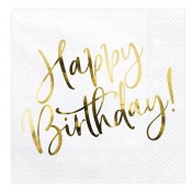 Serviettes en papier Happy Birthday Blanc & Or (x20)