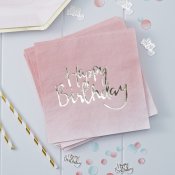 Serviettes en papier Happy Birthday Rose et Or (x20)