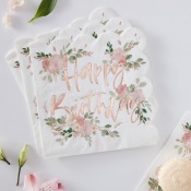 Serviettes papier Fleur Happy Birthday Rose Gold (x16)