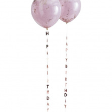 5 queues de ballons Happy Birthday Rose Gold