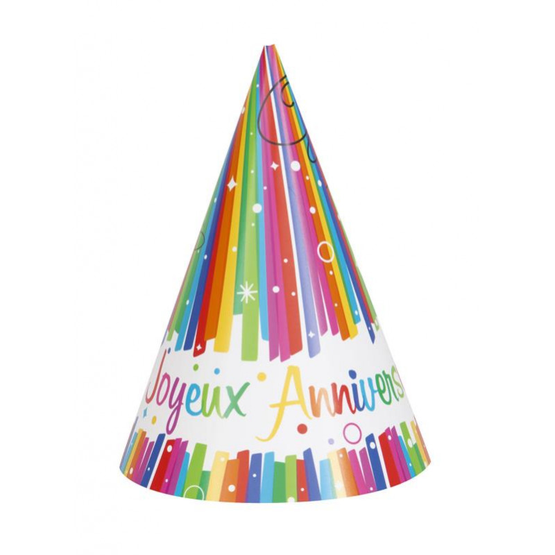 8 chapeaux pointus multicolores - Accessoire de fête original