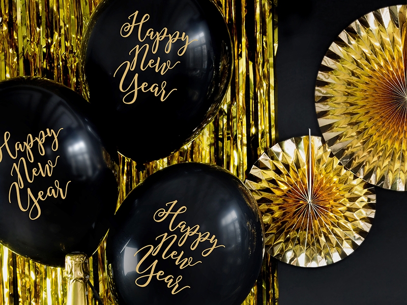 Ballon Alu Rond Noir Happy New Year Nouvel An Saint Sylvestre