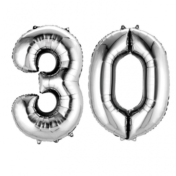 Ballons mylar argent anniversaire chiffre 30 ans