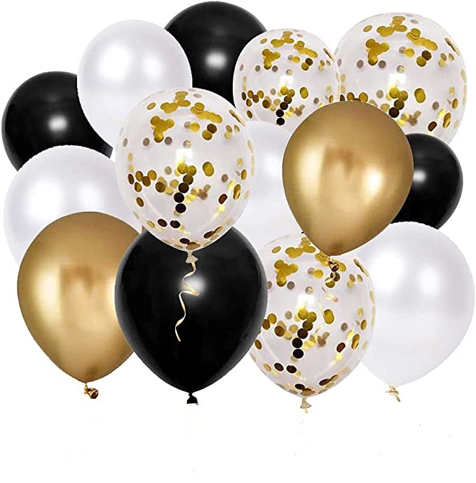 Ballon Noir Et or Avec Fond Blanc Concept Fête D'anniversaire