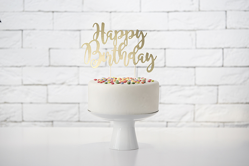 Cake topper Joyeux anniversaire or