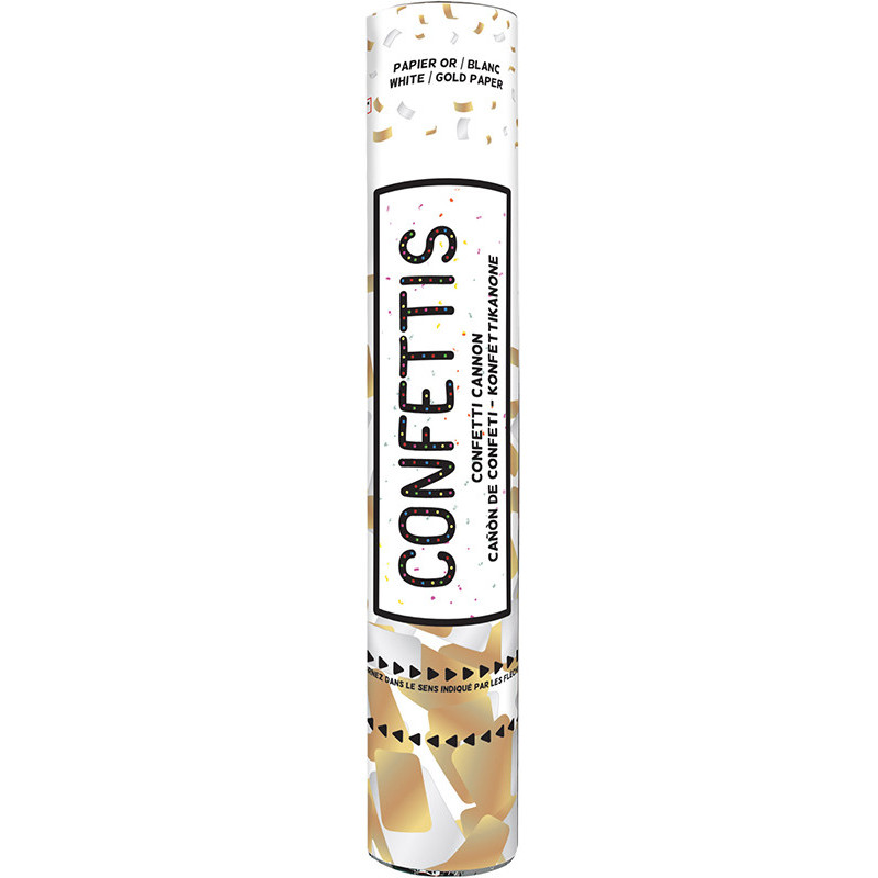 Canon à confettis - 30 cm - Doré et Blanc