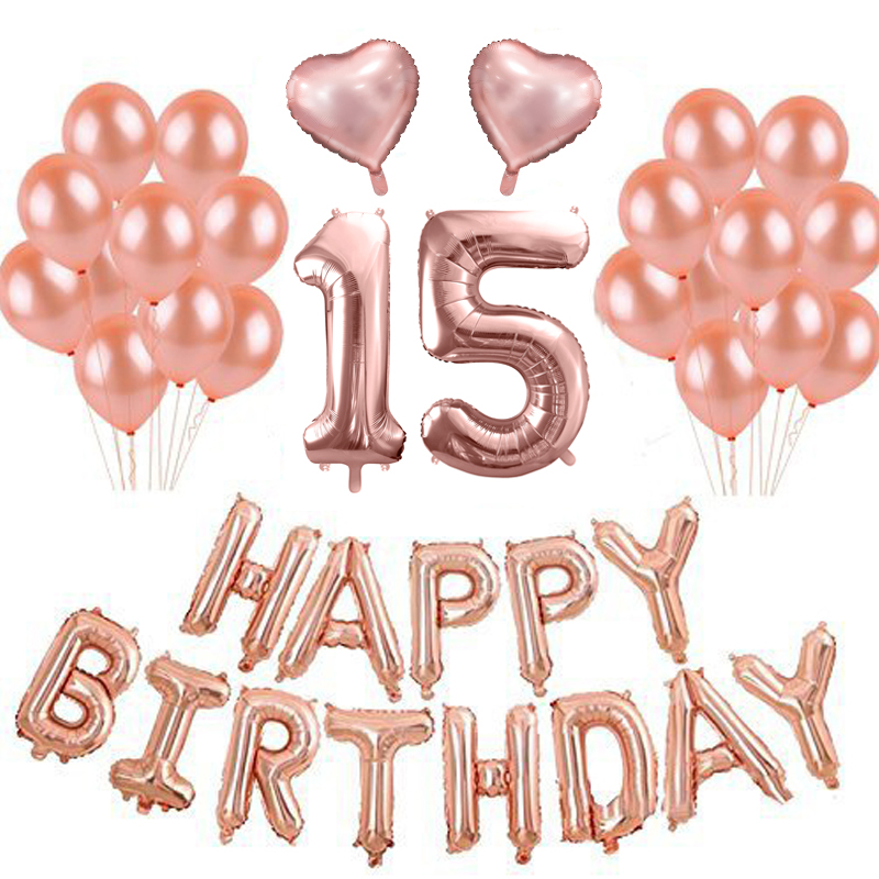 Kit Ballons Anniversaire 15 Ans Rose Gold Hollyparty Com