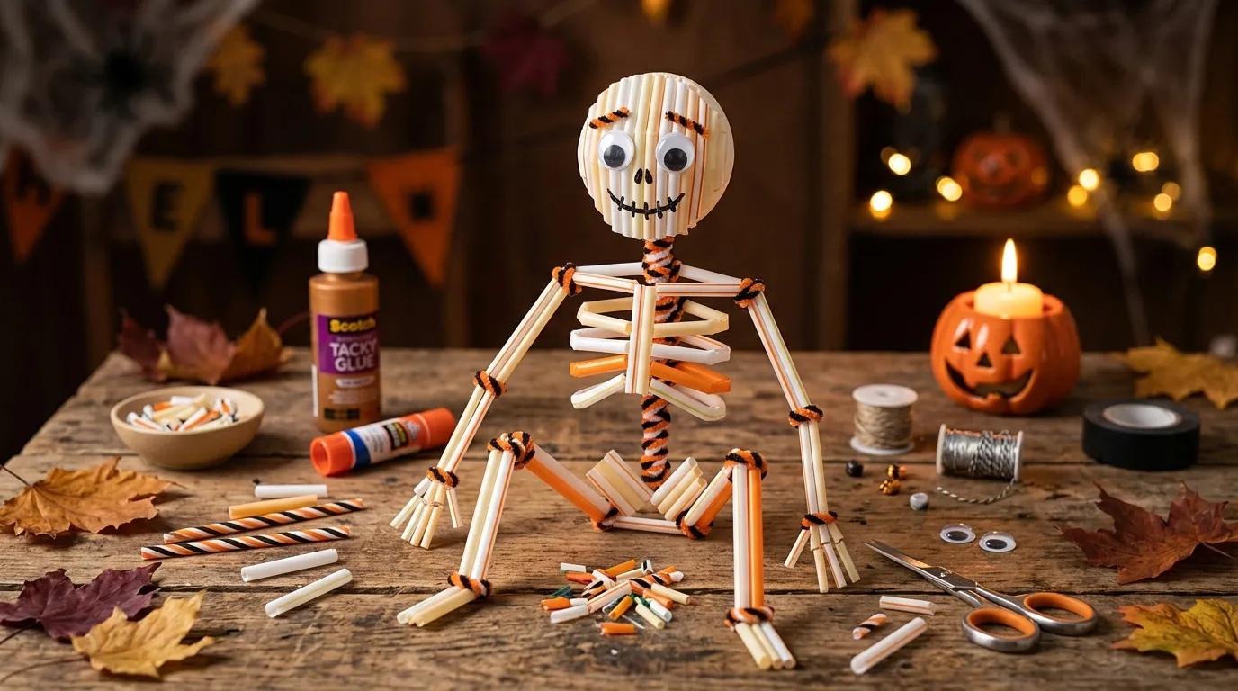 Squelette pailles Halloween : activité créative
