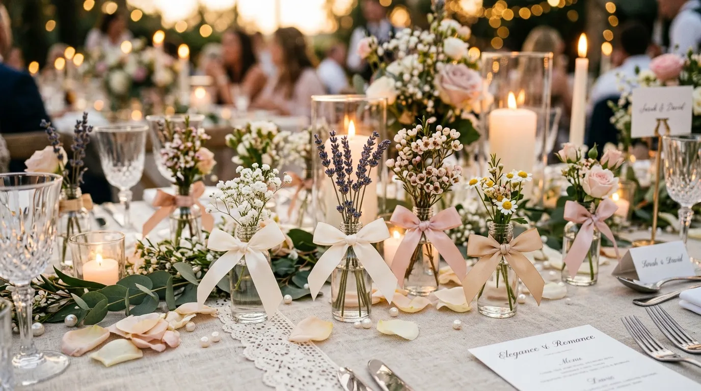 Mini bouteilles ruban : décoration mariage