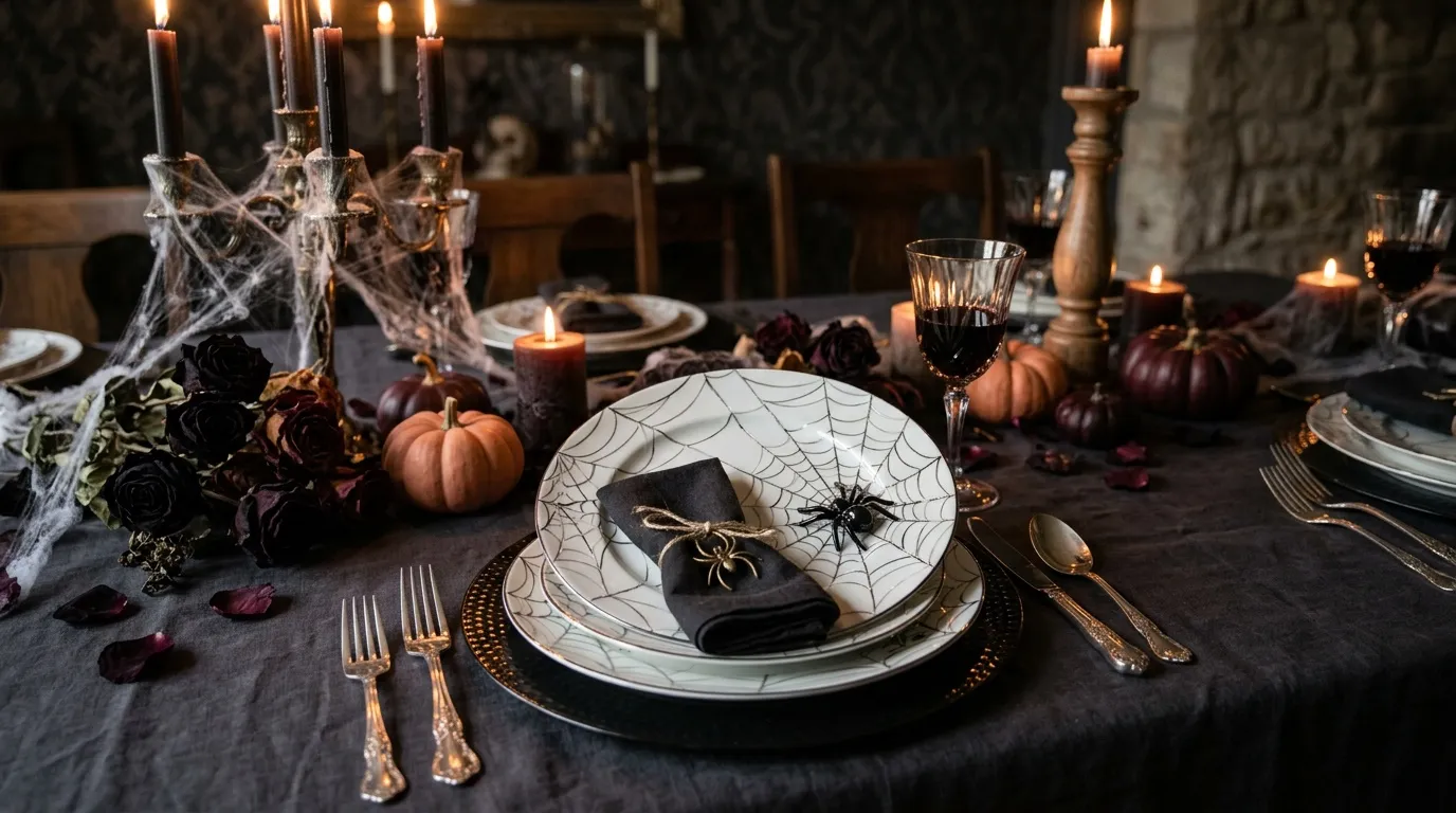 Assiettes toile d'araignée : décor Halloween