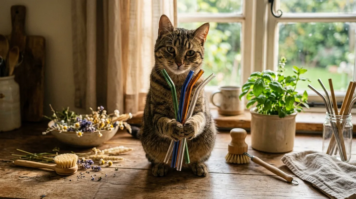 Pailles en verre chat réutilisables écologiques
