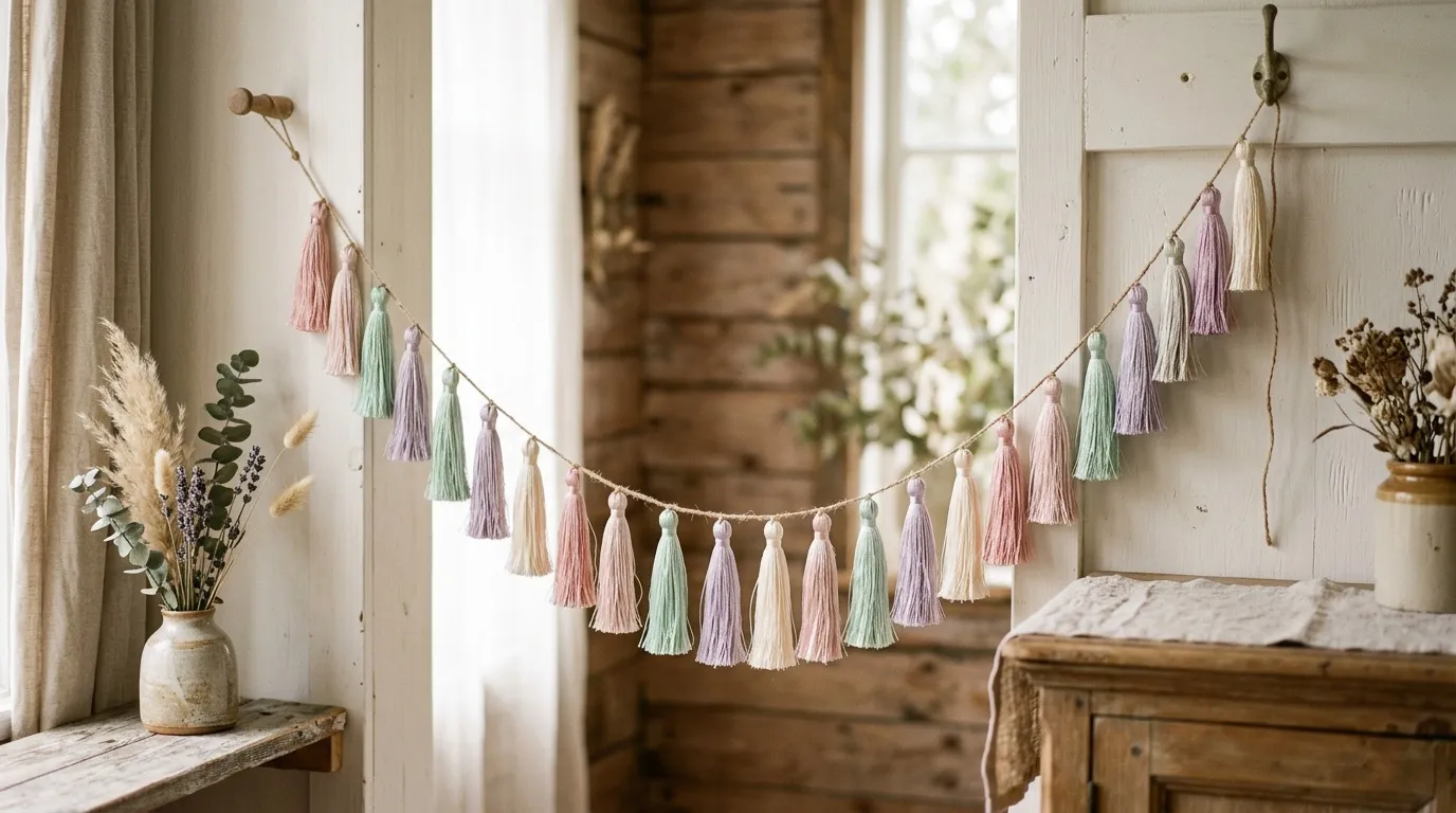 Guirlande tassel pastel : décoration pas cher