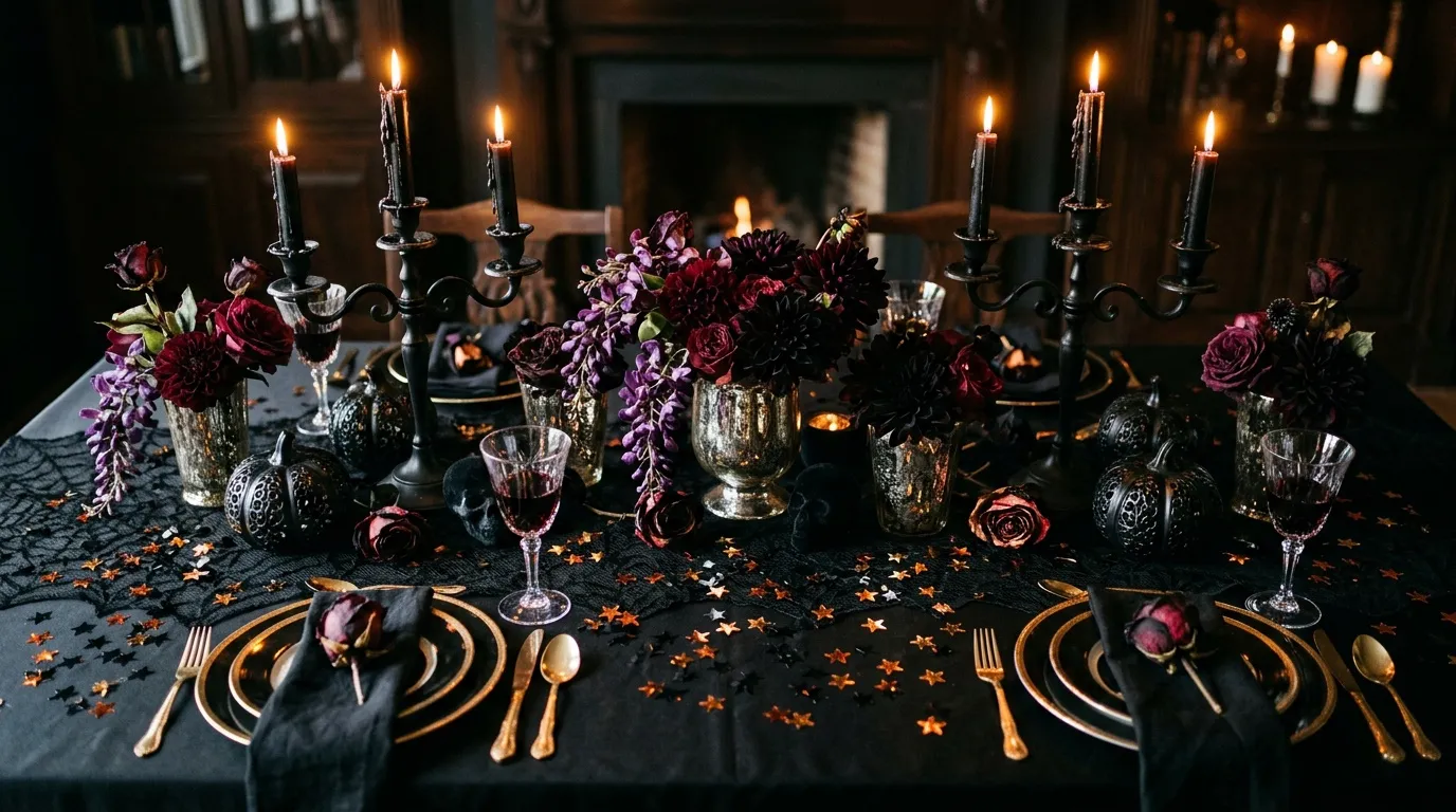 Confettis halloween noir or : déco de table