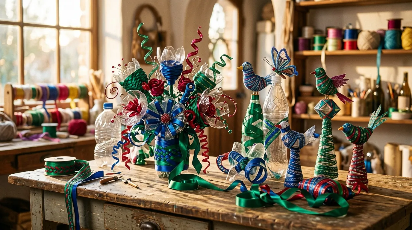 Art bouteilles plastique : créations avec ruban