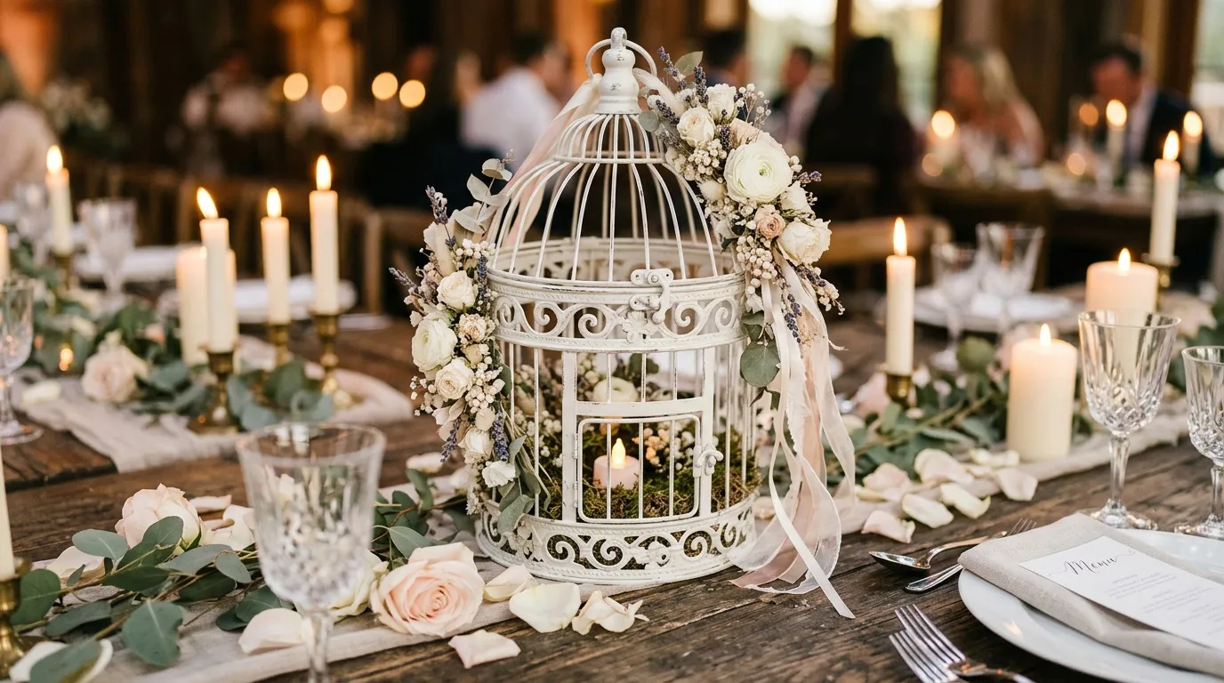 Cage oiseau blanche 22cm centre de table déco