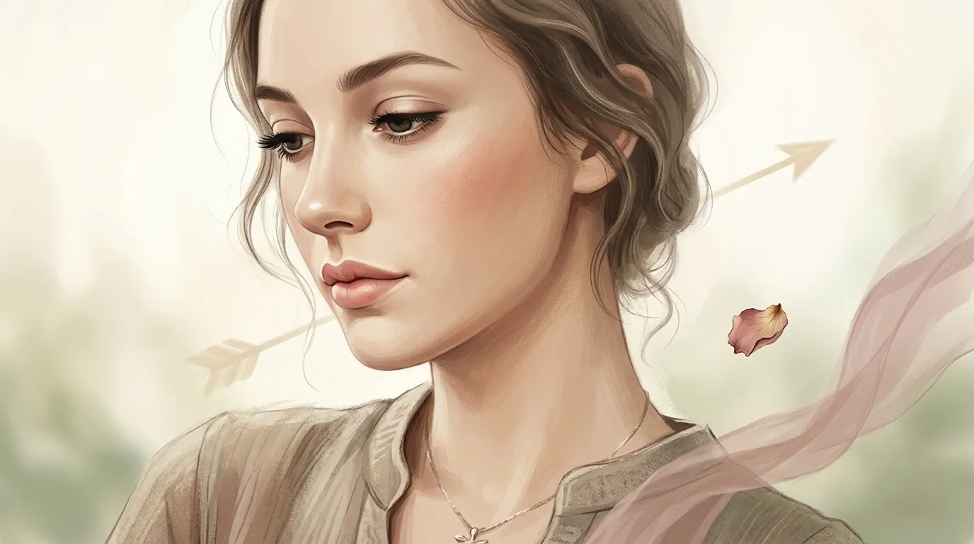 Illustration d'une femme au regard doux avec des éléments floraux