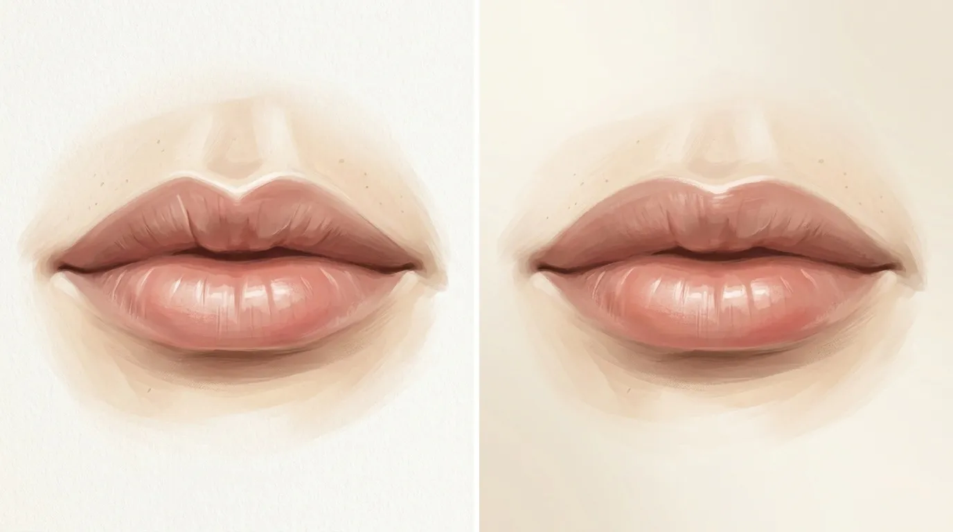 Deux rendus de lèvres rosées montrant différentes techniques de maquillage