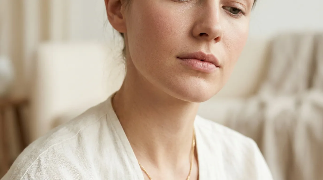 Portrait d'une femme réfléchie vêtue d'une chemise blanche