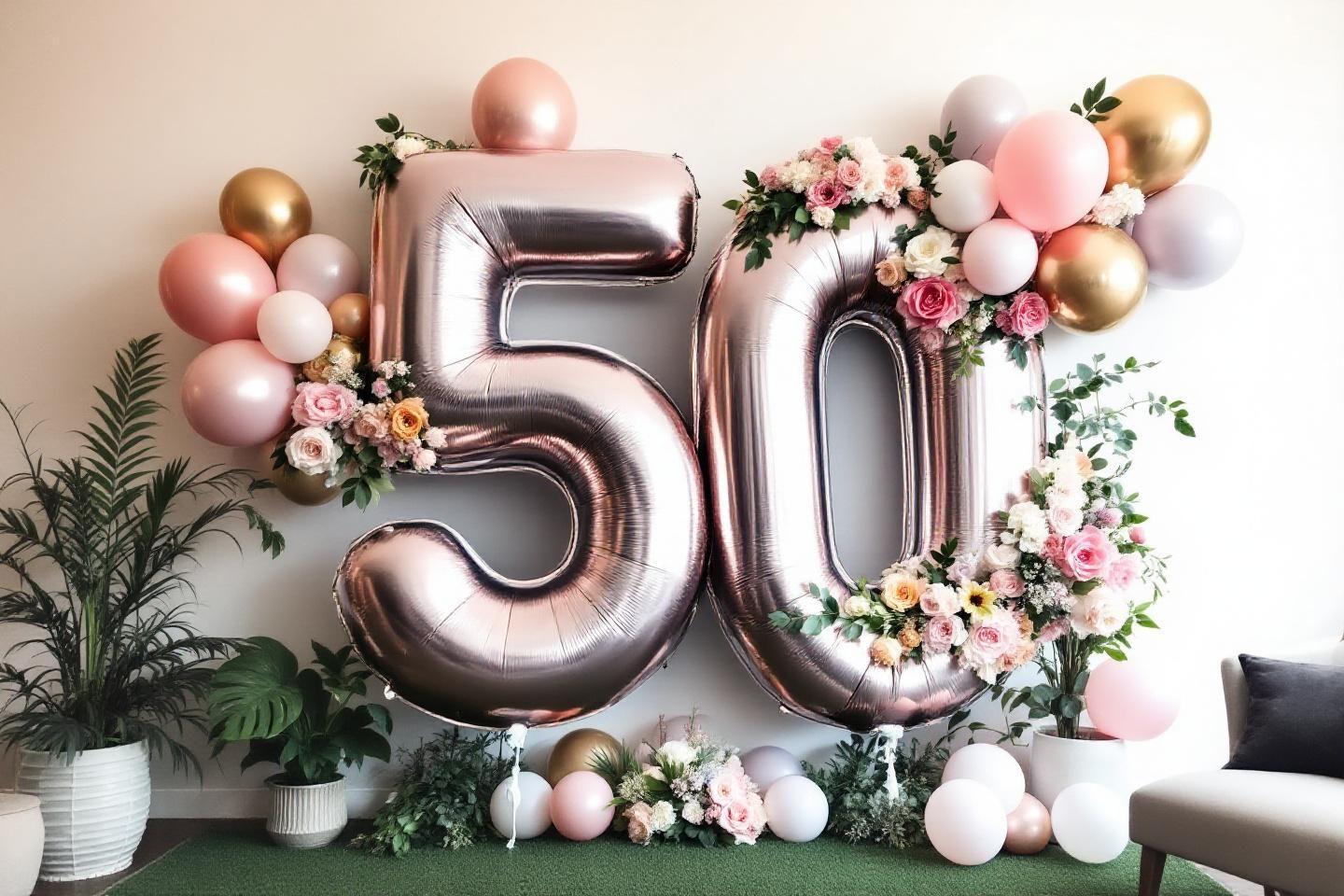 Ballons et fleurs pour un anniversaire de cinquante ans