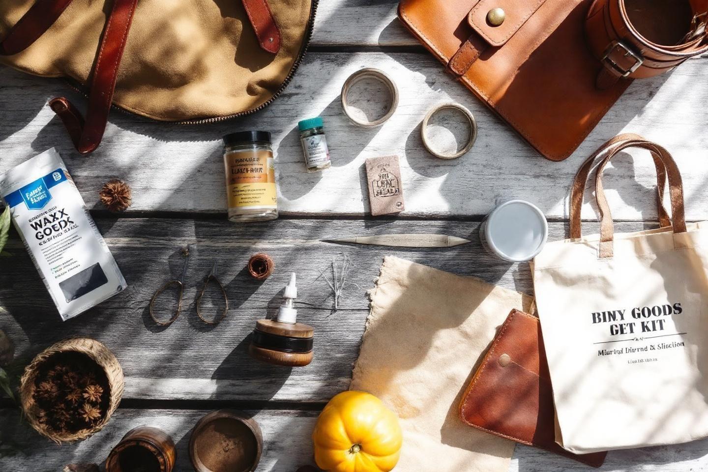 Objets artisanaux, sacs en cuir, ciseaux et accessoires de cr&eacute;ation