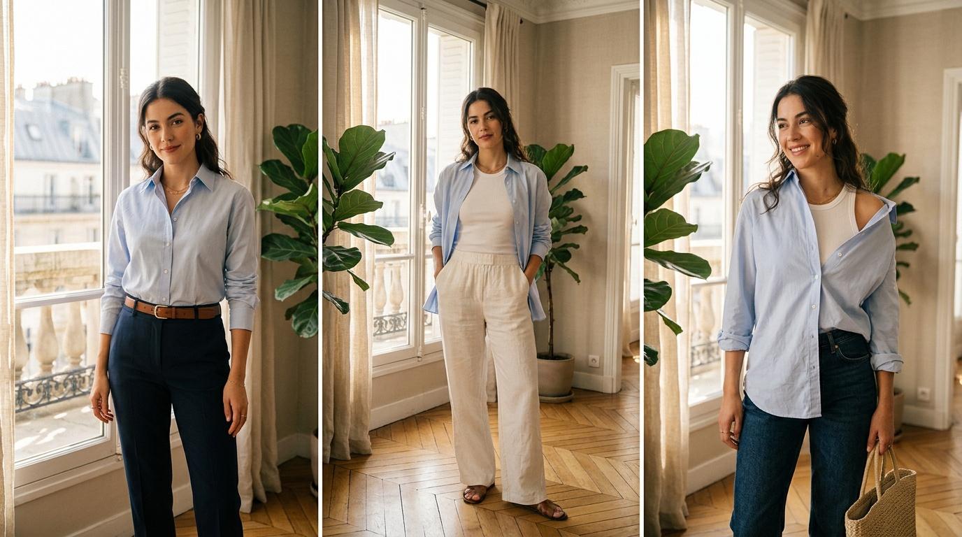 Femme posant en trois tenues casual &eacute;l&eacute;gantes diff&eacute;rentes