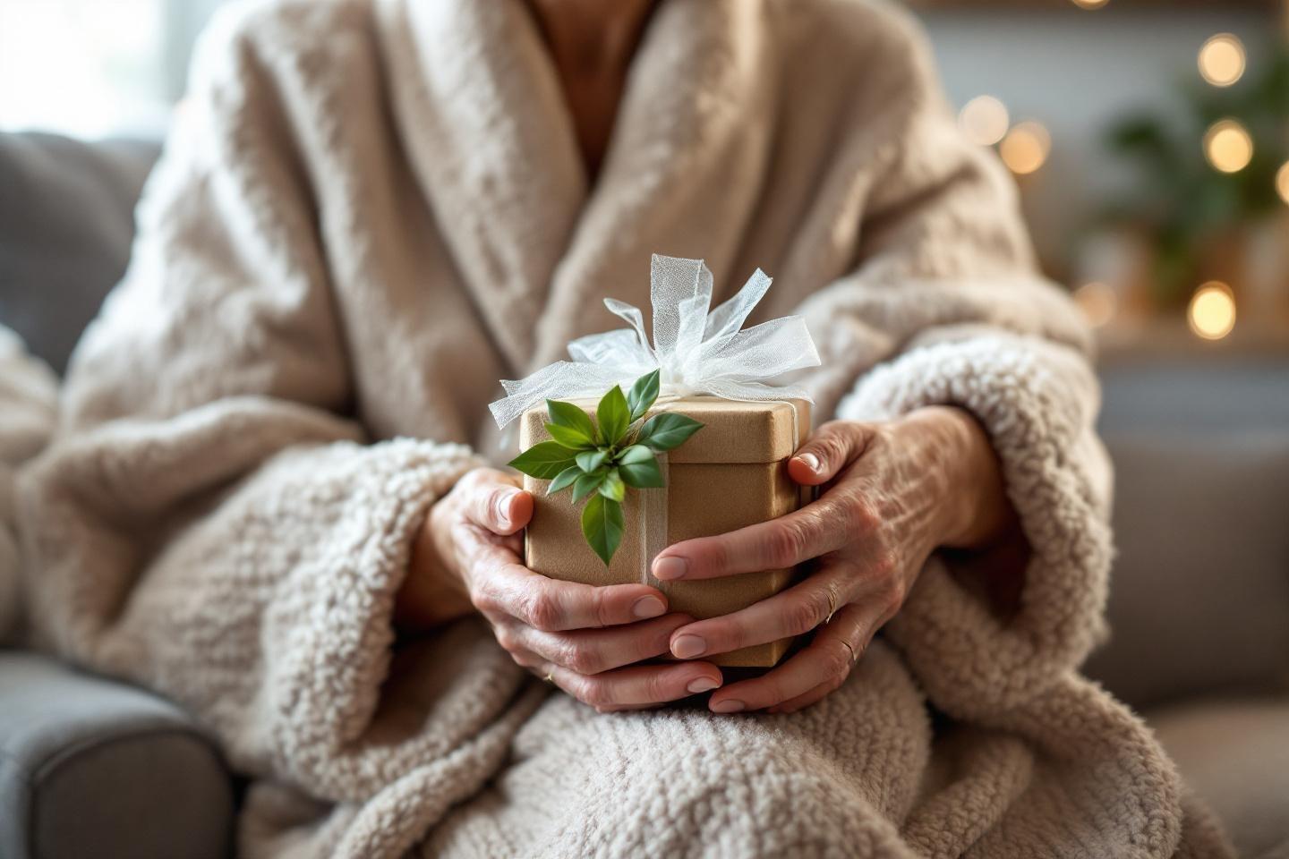 Mains tenant un pr&eacute;sent d&eacute;cor&eacute; dans une &eacute;treinte douillette