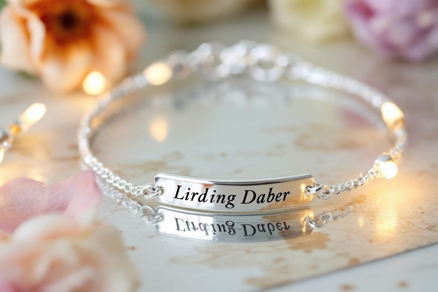 Bracelet d&eacute;licat avec inscription personnalis&eacute;e sur fond floral