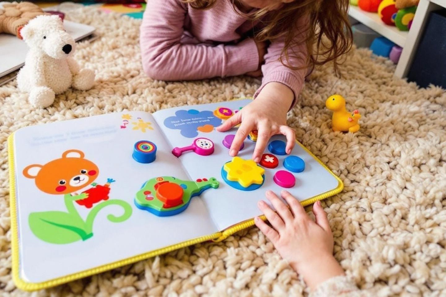 Enfant jouant avec un puzzle color&eacute; sur un tapis