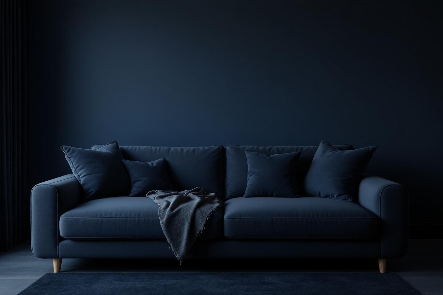 Canap&eacute; &eacute;l&eacute;gant et minimaliste dans une ambiance bleu nuit