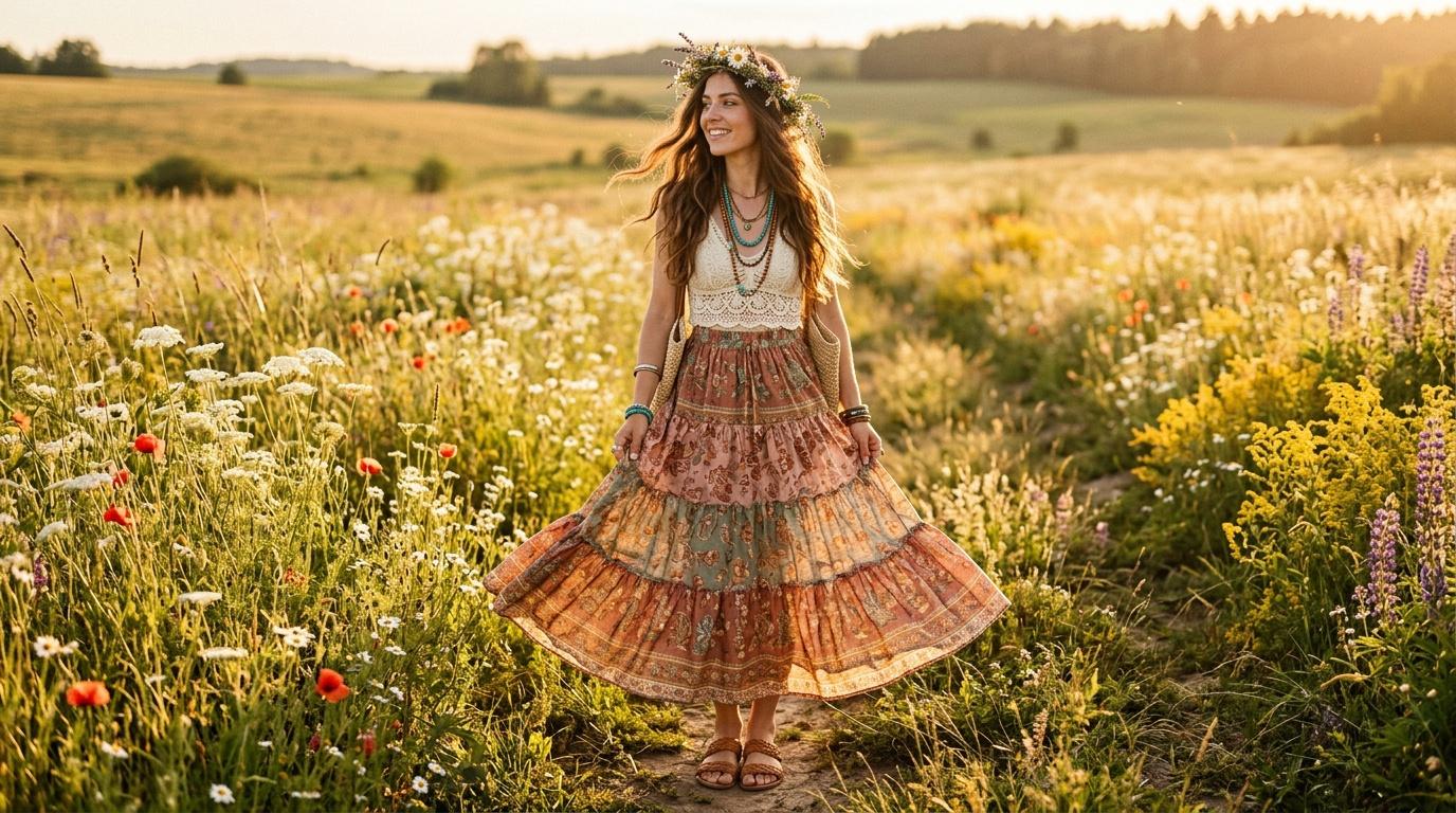 Jupe longue bohème femme : jupes boho chic imprimées