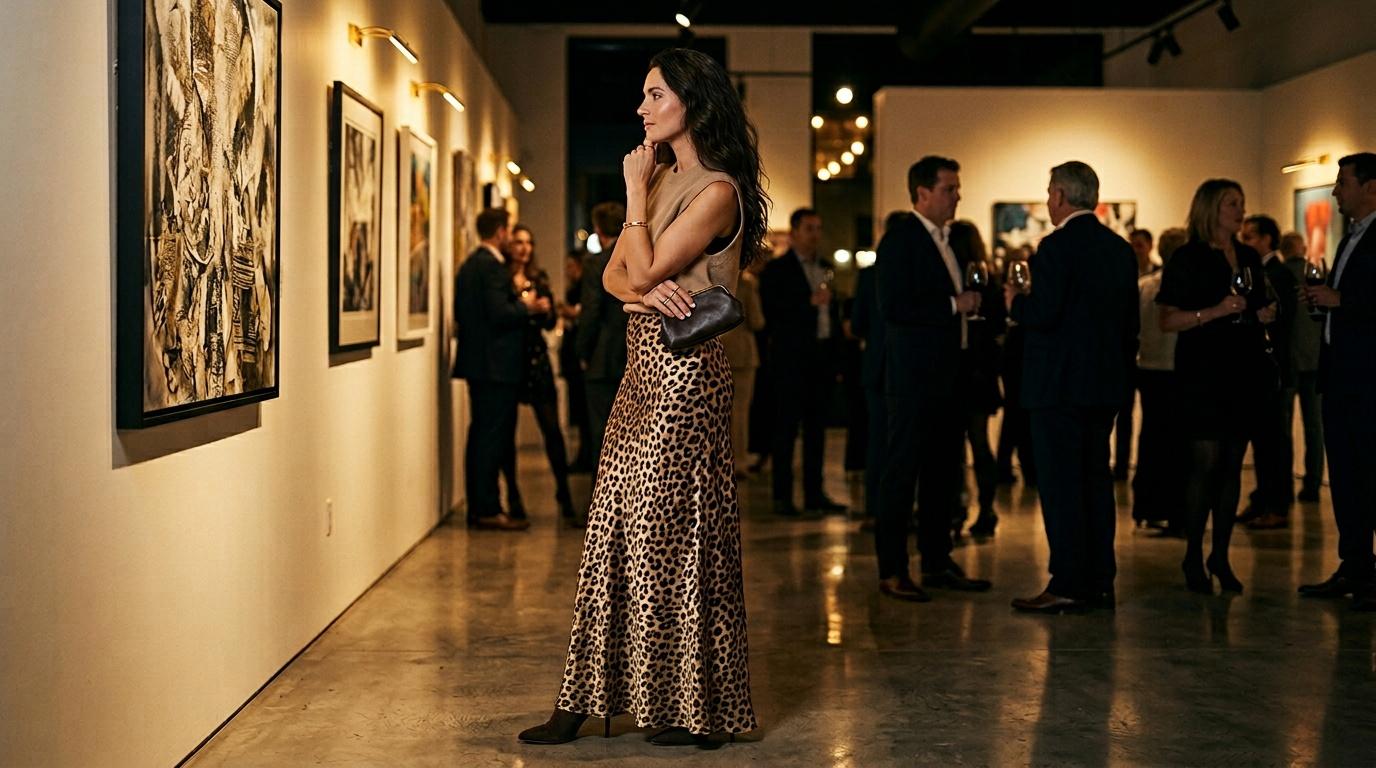 Femme admirant des &oelig;uvres d'art dans une galerie