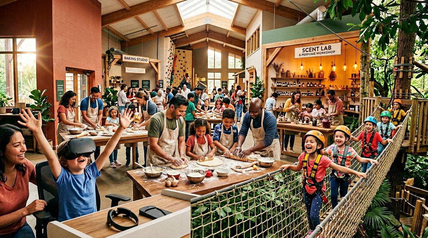 Familles participent &agrave; un atelier de boulangerie dans un studio cr&eacute;atif