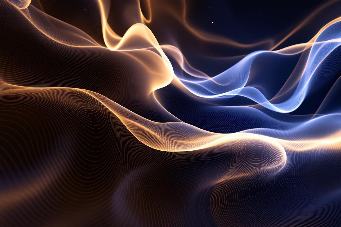 Ondulations fluides de lumi&egrave;re, d&eacute;grad&eacute;s dor&eacute;s et bleus