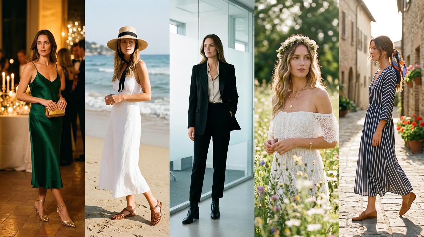 Femmes portant des tenues &eacute;l&eacute;gantes dans diff&eacute;rents cadres.
