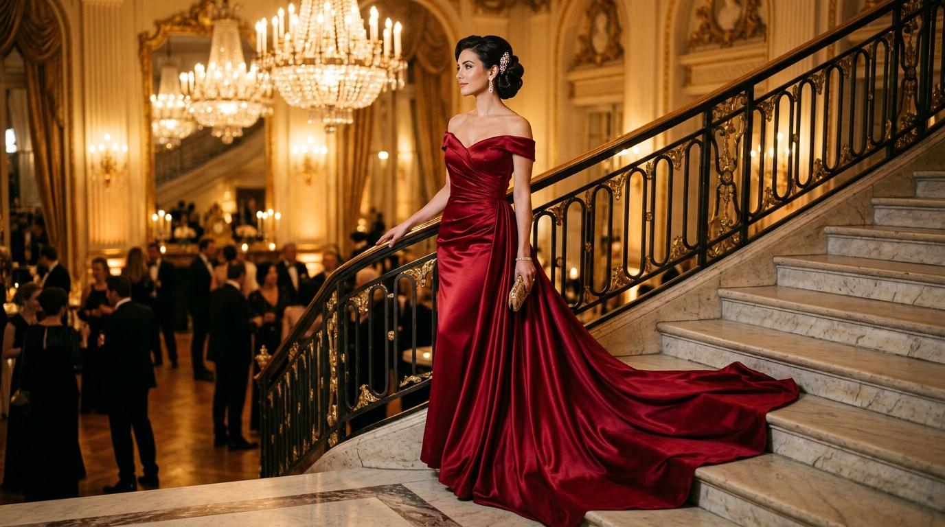 Robe de soirée longue rouge élégante et chic