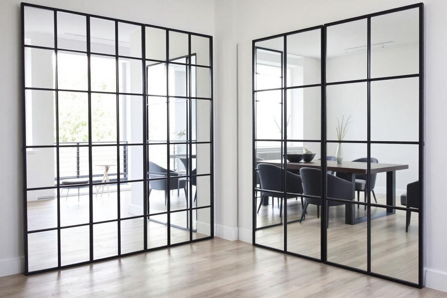 S&eacute;paration int&eacute;rieure avec vitres quadrill&eacute;es et cadres noirs
