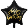Ballon Etoile Mylar Happy Birthday Noir & Or 