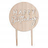 Cake Topper Happy Birthday Rond en Bois 